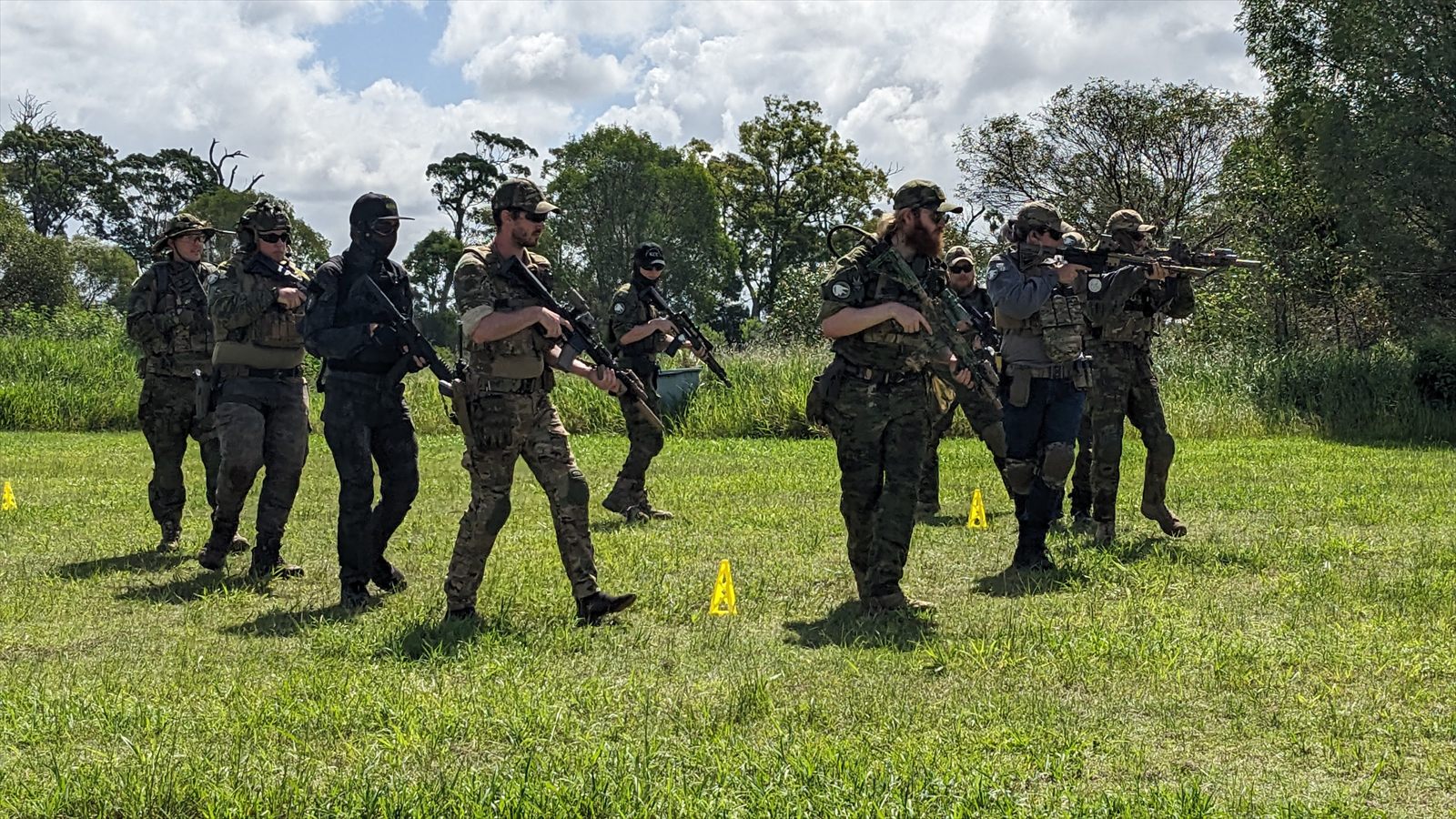 White Raven Milsim members running a movement drill